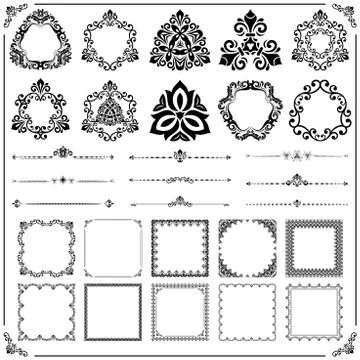 Vintage Set of Vector Horizontal. Square and Round Elements 스톡 일러스트