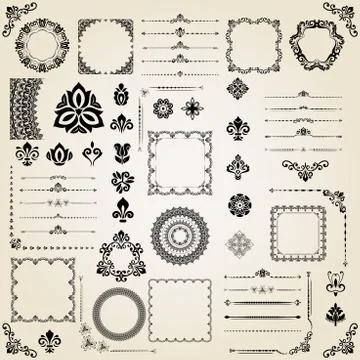 Vintage Set of Vector Horizontal. Square and Round Elements 스톡 일러스트