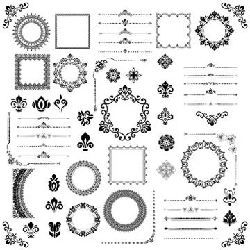 Vintage Set of Vector Horizontal. Square and Round Elements Illustrazione stock