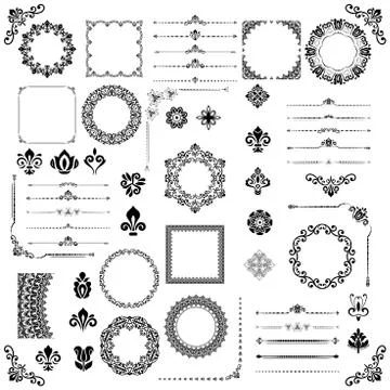 Vintage Set of Vector Horizontal. Square and Round Elements Stock Illustration