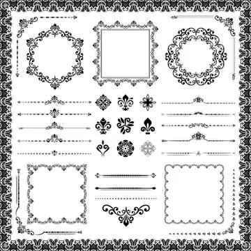 Vintage Set of Vector Horizontal. Square and Round Elements Stock Illustration