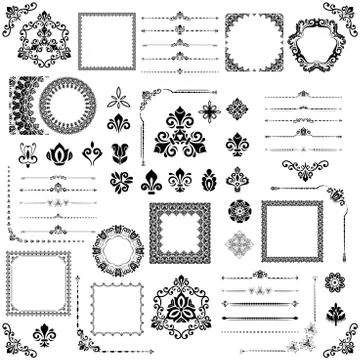 Vintage Set of Vector Horizontal. Square and Round Elements Stock Illustration
