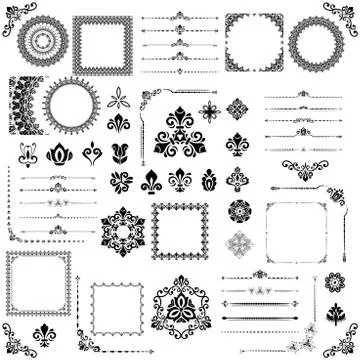 Vintage Set of Vector Horizontal, Square and Round Elements Stock Illustration