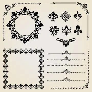 Vintage Set of Vector Horizontal, Square and Round Elements Illustrazione stock