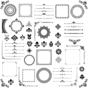 Vintage Set of Vector Horizontal, Square and Round Elements 스톡 일러스트