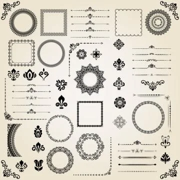 Vintage Set of Vector Horizontal, Square and Round Elements 스톡 일러스트