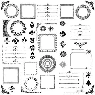 Vintage Set of Vector Horizontal, Square and Round Elements Illustrazione stock