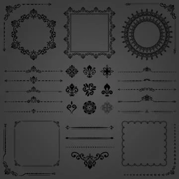 Vintage Set of Vector Horizontal, Square and Round Elements Stock Illustration