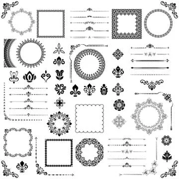 Vintage Set of Vector Horizontal, Square and Round Elements Illustrazione stock