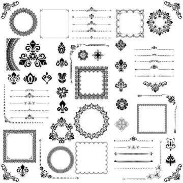 Vintage Set of Vector Horizontal, Square and Round Elements イラスト素材