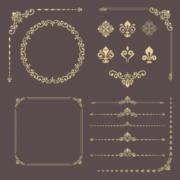 Vintage Set of Vector Horizontal, Square and Round Elements Illustrazione stock