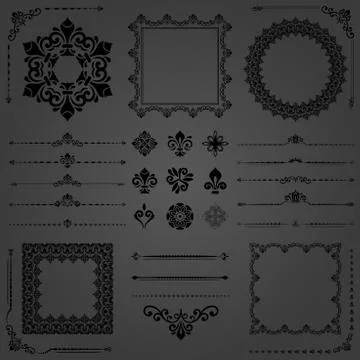 Vintage Set of Vector Horizontal, Square and Round Elements Stock Illustration
