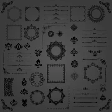 Vintage Set of Vector Horizontal, Square and Round Elements Stock Illustration