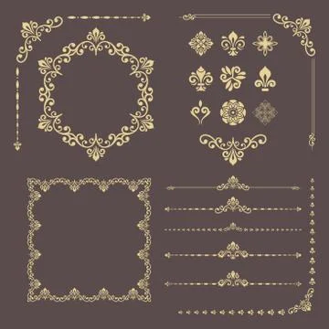 Vintage Set of Vector Horizontal, Square and Round Elements イラスト素材
