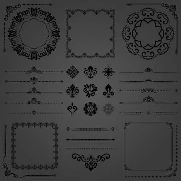 Vintage Set of Vector Horizontal, Square and Round Elements 스톡 일러스트