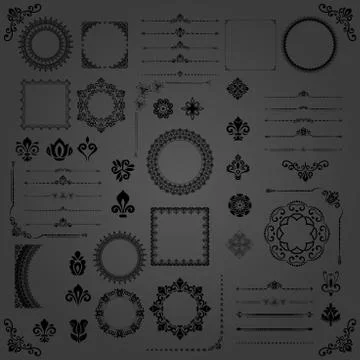 Vintage Set of Vector Horizontal, Square and Round Elements Stock Illustration