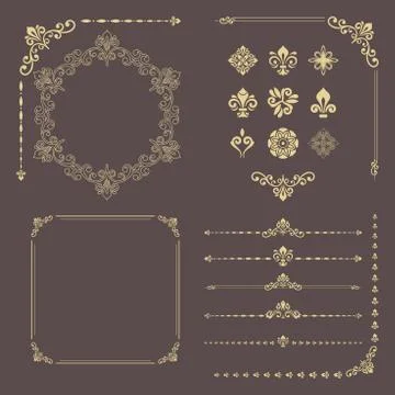 Vintage Set of Vector Horizontal, Square and Round Elements Illustrazione stock