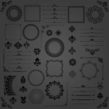Vintage Set of Vector Horizontal, Square and Round Elements Stock Illustration