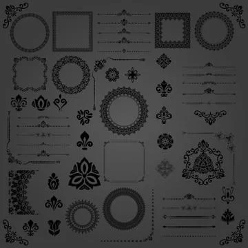 Vintage Set of Vector Horizontal, Square and Round Elements 스톡 일러스트