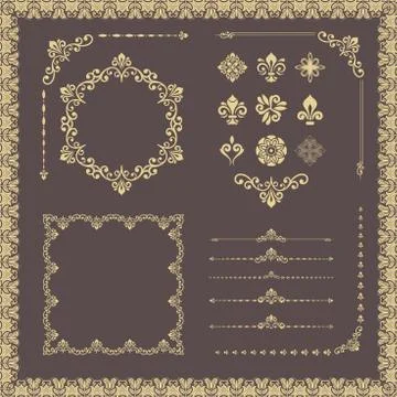 Vintage Set of Vector Horizontal, Square and Round Elements Illustrazione stock