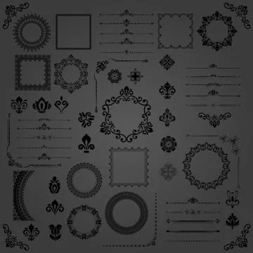 Vintage Set of Vector Horizontal, Square and Round Elements Illustrazione stock