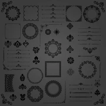 Vintage Set of Vector Horizontal, Square and Round Elements Illustrazione stock