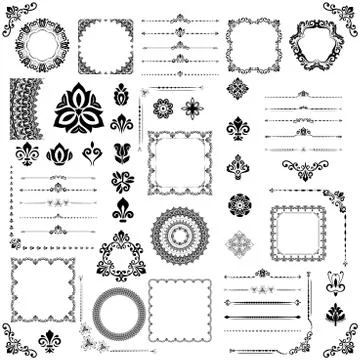 Vintage Set of Vector Horizontal, Square and Round Elements Stock Illustration