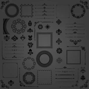 Vintage Set of Vector Horizontal, Square and Round Elements 스톡 일러스트