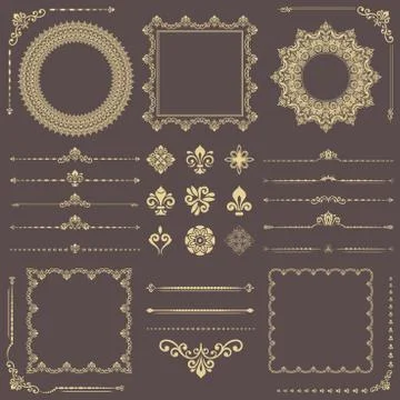 Vintage Set of Vector Horizontal, Square and Round Elements Illustrazione stock