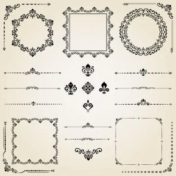 Vintage Set of Vector Horizontal, Square and Round Elements Stock Illustration