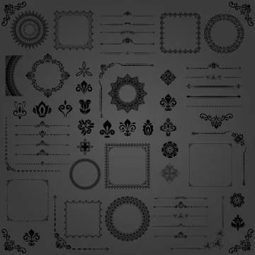 Vintage Set of Vector Horizontal, Square and Round Elements 스톡 일러스트