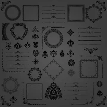 Vintage Set of Vector Horizontal, Square and Round Elements Illustrazione stock