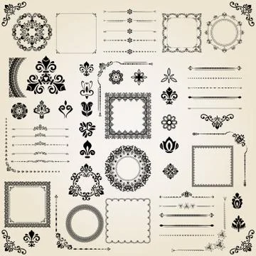 Vintage Set of Vector Horizontal, Square and Round Elements Stock Illustration
