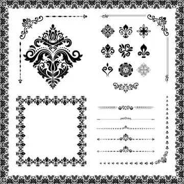 Vintage Set of Vector Horizontal, Square and Round Elements Stock Illustration