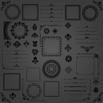 Vintage Set of Vector Horizontal, Square and Round Elements イラスト素材