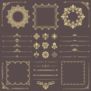 Vintage Set of Vector Horizontal, Square and Round Elements Stock Illustration