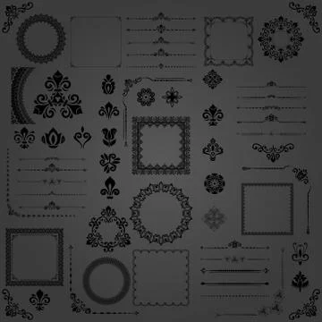 Vintage Set of Vector Horizontal, Square and Round Elements 스톡 일러스트