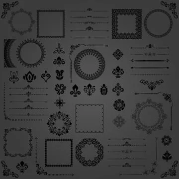 Vintage Set of Vector Horizontal, Square and Round Elements 스톡 일러스트