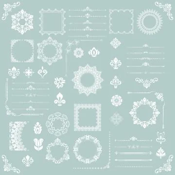 Vintage Set of Vector Horizontal, Square and Round Elements Stock Illustration