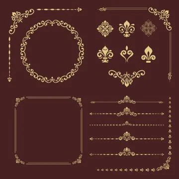 Vintage Set of Vector Horizontal, Square and Round Elements イラスト素材
