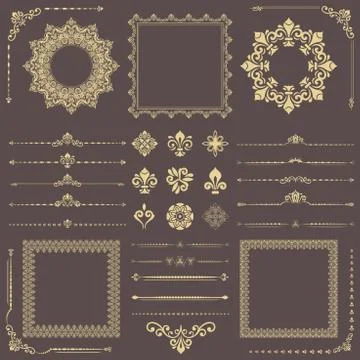Vintage Set of Vector Horizontal, Square and Round Elements Stock Illustration