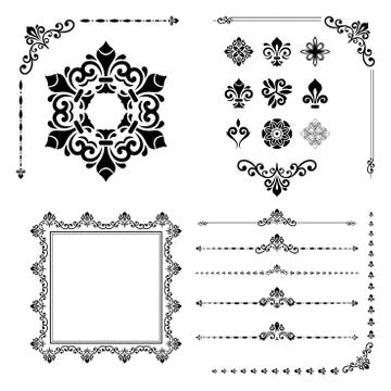 Vintage Set of Vector Horizontal, Square and Round Elements 스톡 일러스트