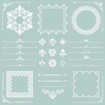 Vintage Set of Vector Horizontal, Square and Round Elements Stock Illustration