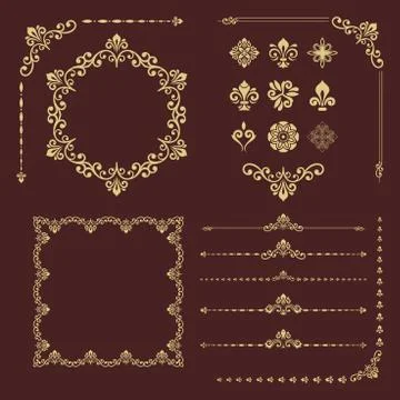 Vintage Set of Vector Horizontal, Square and Round Elements Stock Illustration