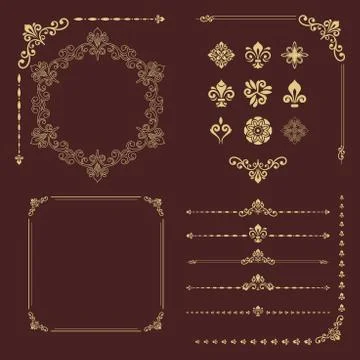 Vintage Set of Vector Horizontal, Square and Round Elements Illustrazione stock
