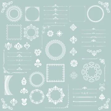 Vintage Set of Vector Horizontal, Square and Round Elements Stock Illustration