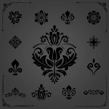 Vintage Set of Vector Horizontal, Square and Round Elements Stock Illustration