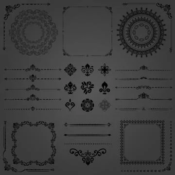 Vintage Set of Vector Horizontal, Square and Round Elements Illustrazione stock