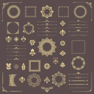 Vintage Set of Vector Horizontal, Square and Round Elements Illustrazione stock