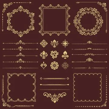 Vintage Set of Vector Horizontal, Square and Round Elements Illustrazione stock
